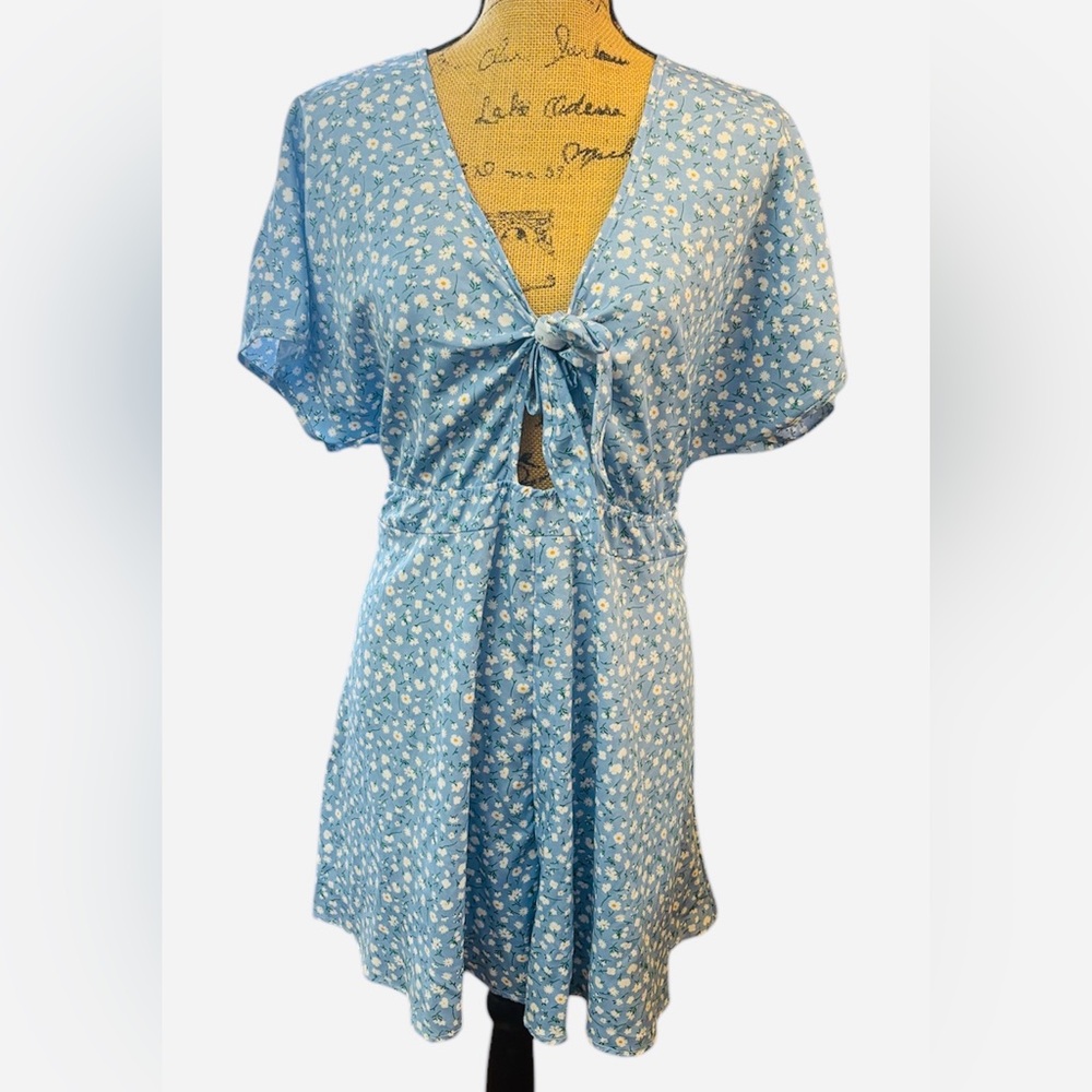 Blue Floral Tie-Front Romper